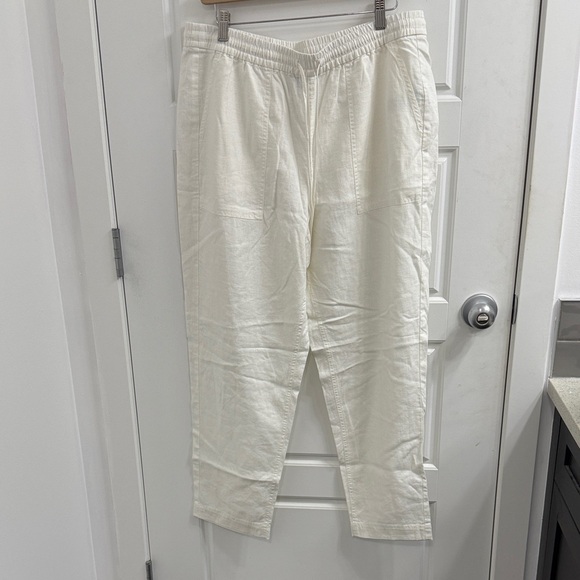 J. Crew Pants - J Crew size Large Linen Blend Cream Pants Drawstring Pull on Relaxed Fit